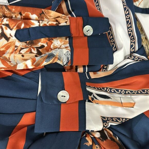 AKIRA Long Sleeves Collared Satin Tie Front Mini Tunic Dress Size S - Picture 8 of 13